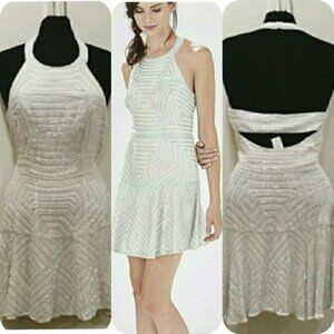 Parker Black Sleeveless Beaded Halter Dress